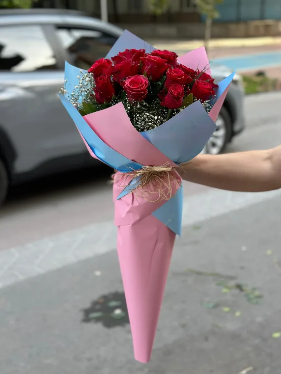 15 kırmızı gül pembe paket (main)